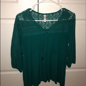 Sea foam blouse with lace top & tassels